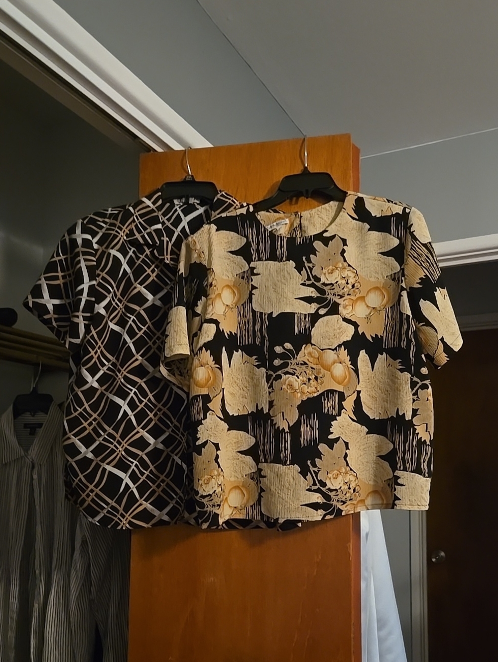 2 Vintage Black, Gold And Cream Blouses Size L
